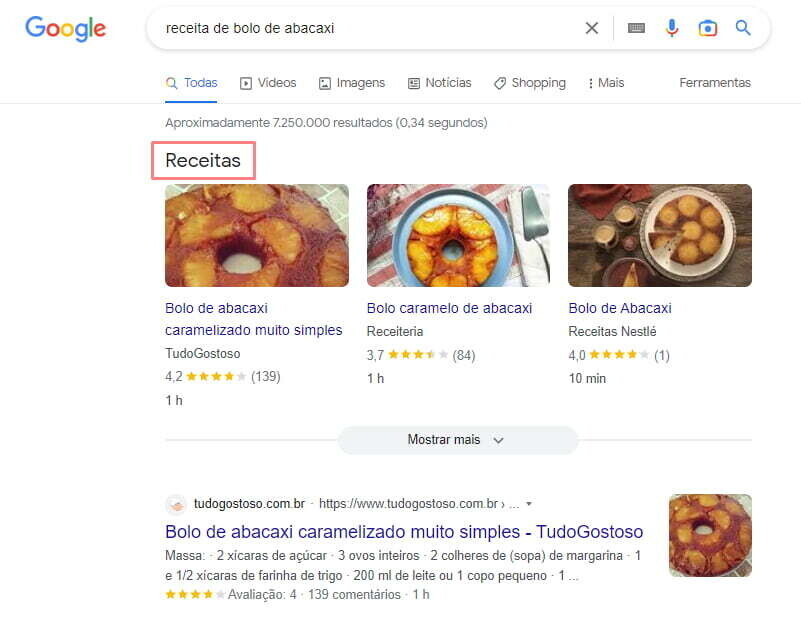 screenshot de schema de receitas