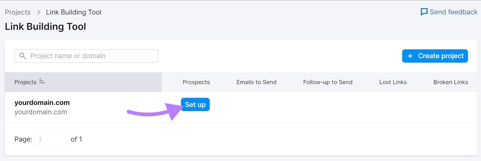 Botão "Configurar" destacado ao lado de um projeto