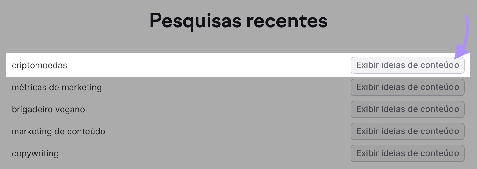 Botão para exibir ideias de conteúdo