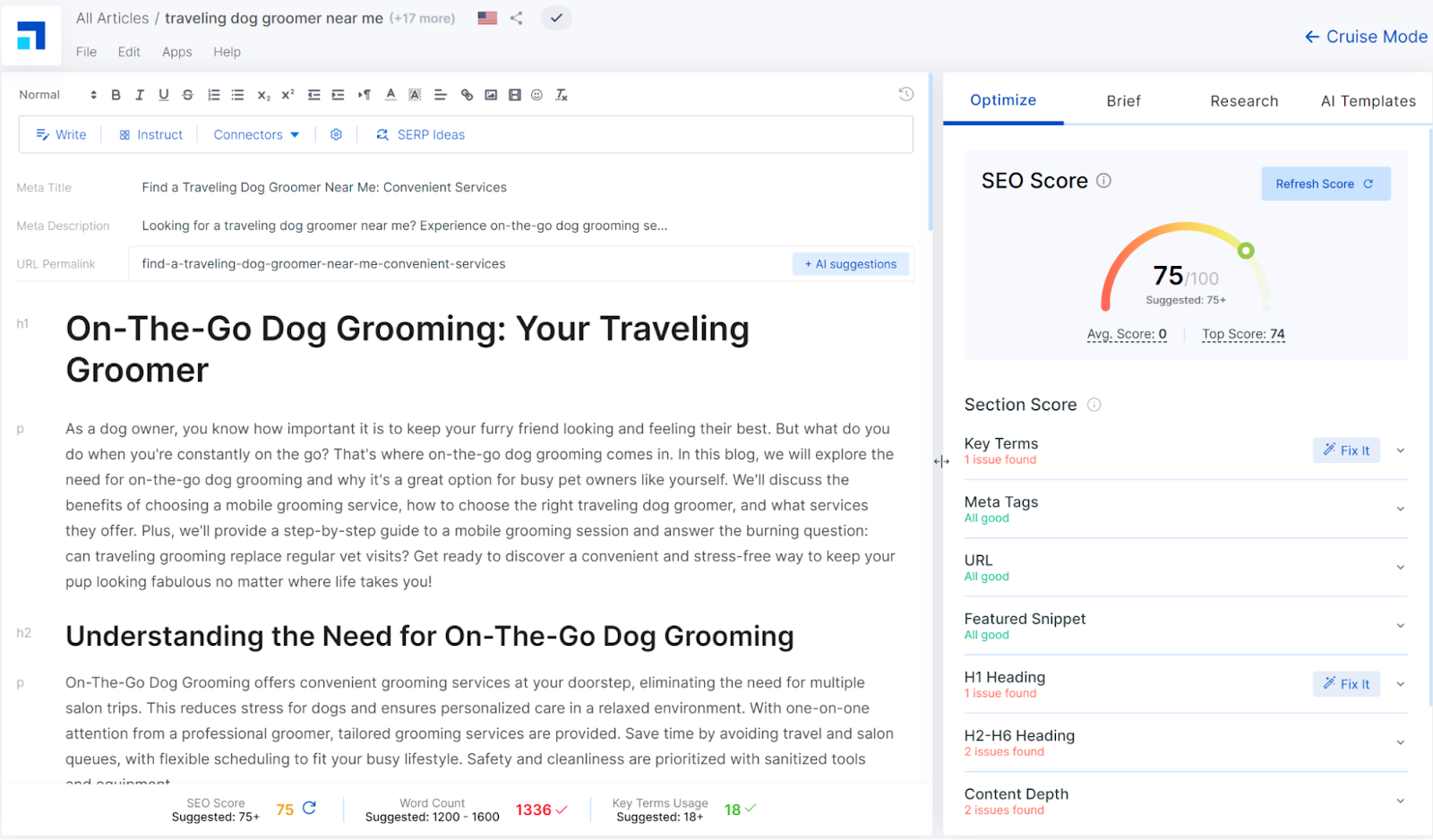 Gerador de Conteúdo de IA - resultados no Scalenut