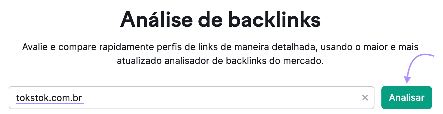 busca sobre tokstok.com.br na ferramenta Análise de Backlink
